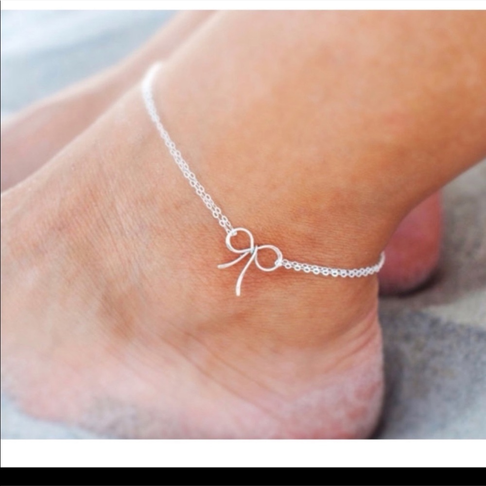 Dainty Silver Ribbon Ankle Bracelet - Picture 2 of 2